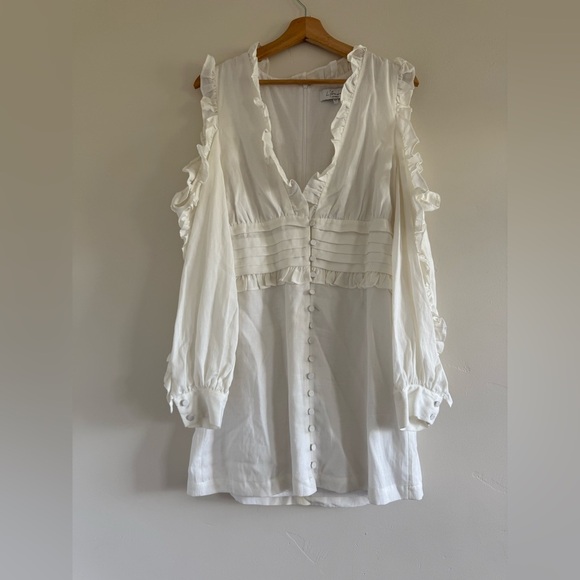 L'Academie White Long Sleeve Ruffle the alexis mini Dress Buttoned cuffs 
size L - Picture 5 of 8